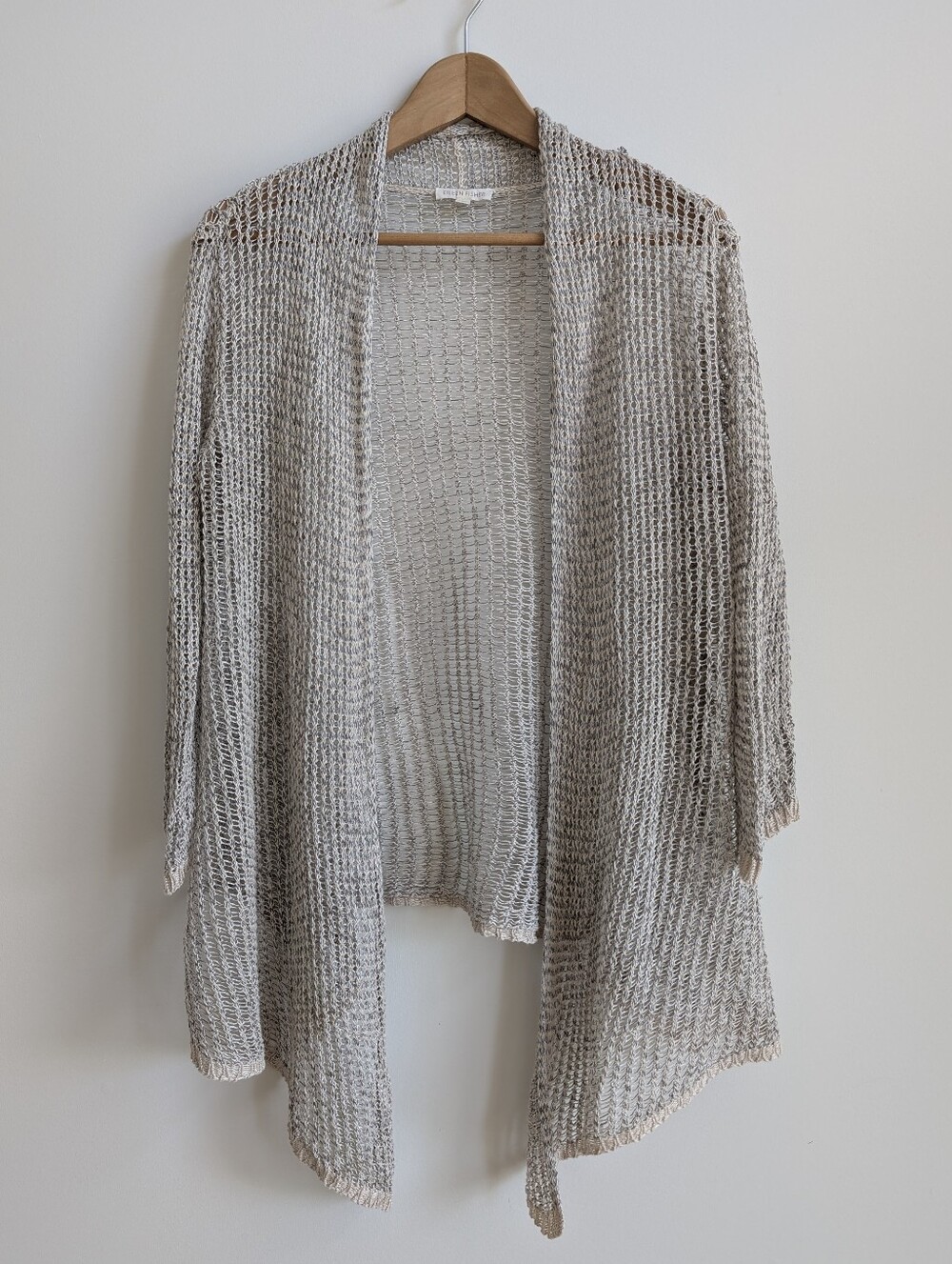 Eileen Fisher 100% Linen Medium Loose Knit Open Front Cardigan Sweater